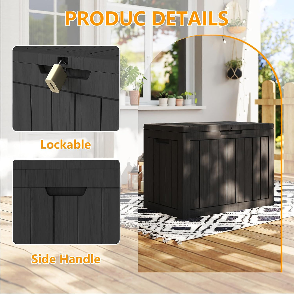 45 gallon deck boxes outdoor waterproof, outdoor storage shown in use