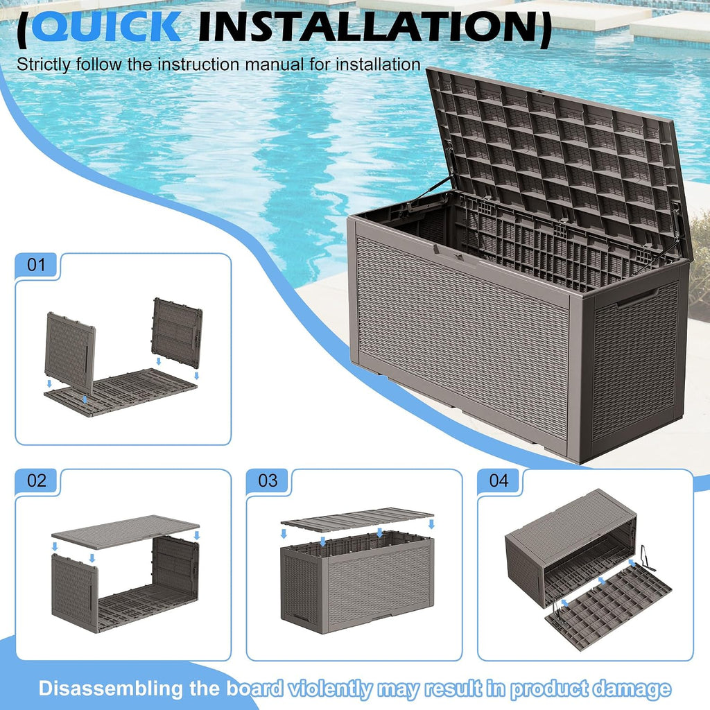 outdoor storage box waterproof, 110 gallon deck box, package contents
