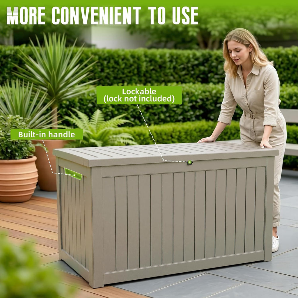 drato 310 gallon deck boxes outdoor waterproof, large shown in use