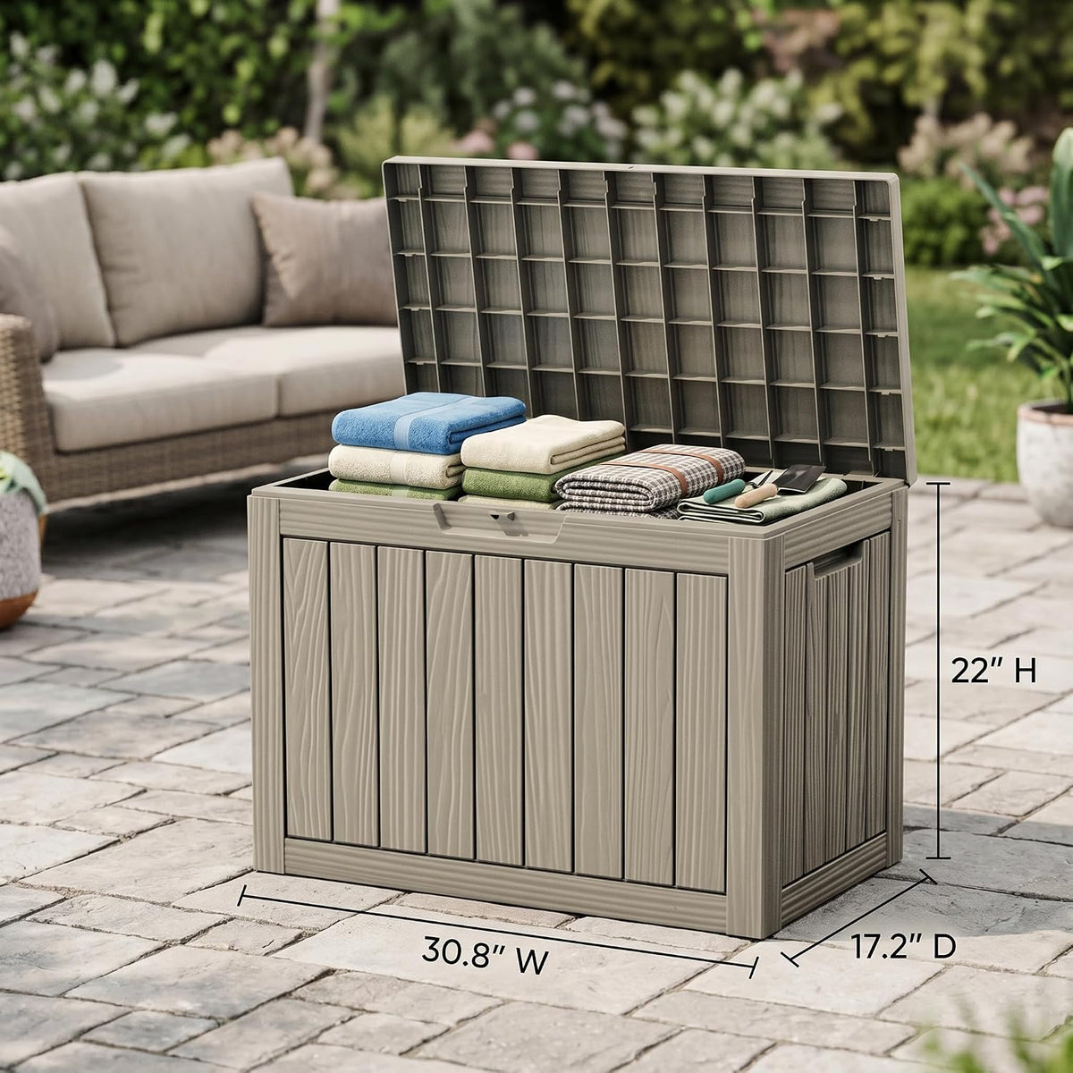 46 gallon deck box for patio furniture, outdoor, package contents