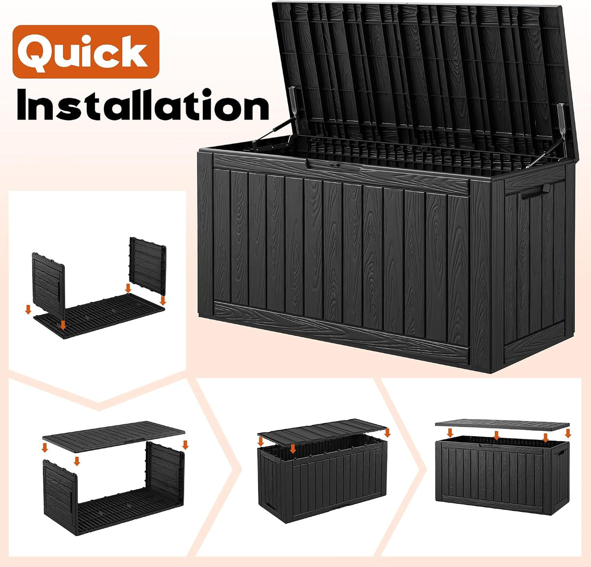 resin outdoor deck storage box waterproof (black, 120, package contents