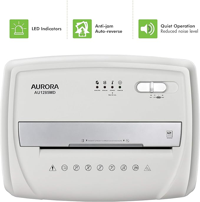 Aurora AU1285MD Compact Desktop-Style High Security 12-Sheet Micro-Cut Paper