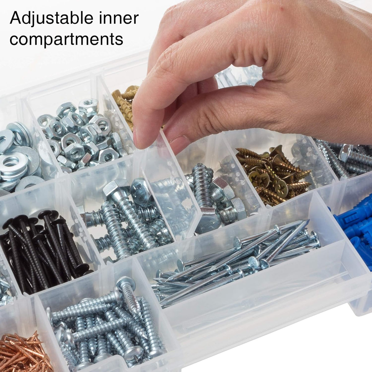stalwart small parts organizer box, light blue, 10-inch showing dimensions