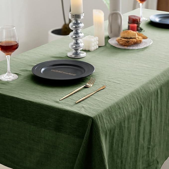 EVERLY 100% Pure Linen Rectangle Tablecloths 60x108Inches for Dining,Buffet Parties,Picnic,Events,Weddings and Restaurants,Decorative Halloween,Thanksgiving Machine Washable Tablecloths-Green