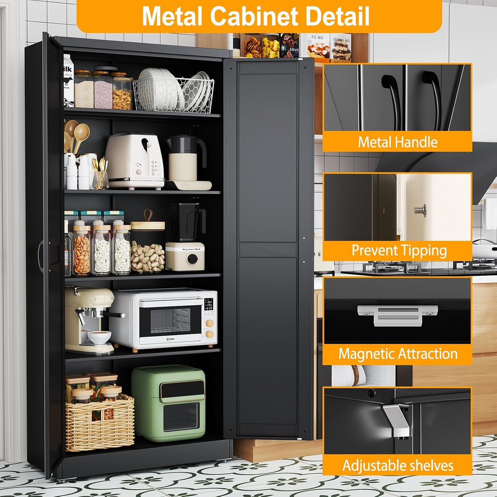 ckzbx black metal cabinets with doors and shelves, side view