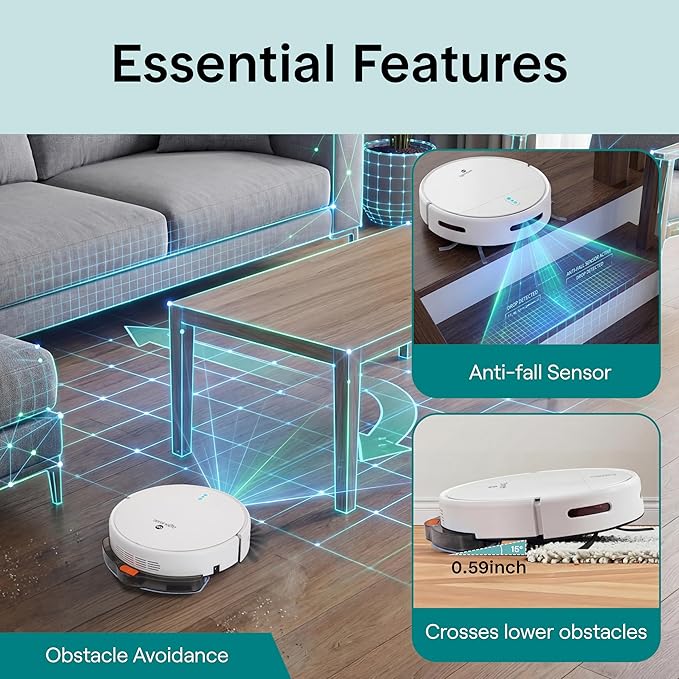 SereneLife Smart Robot Vacuum Cleaner and Mop Combo, App Control, 3 Cleaning