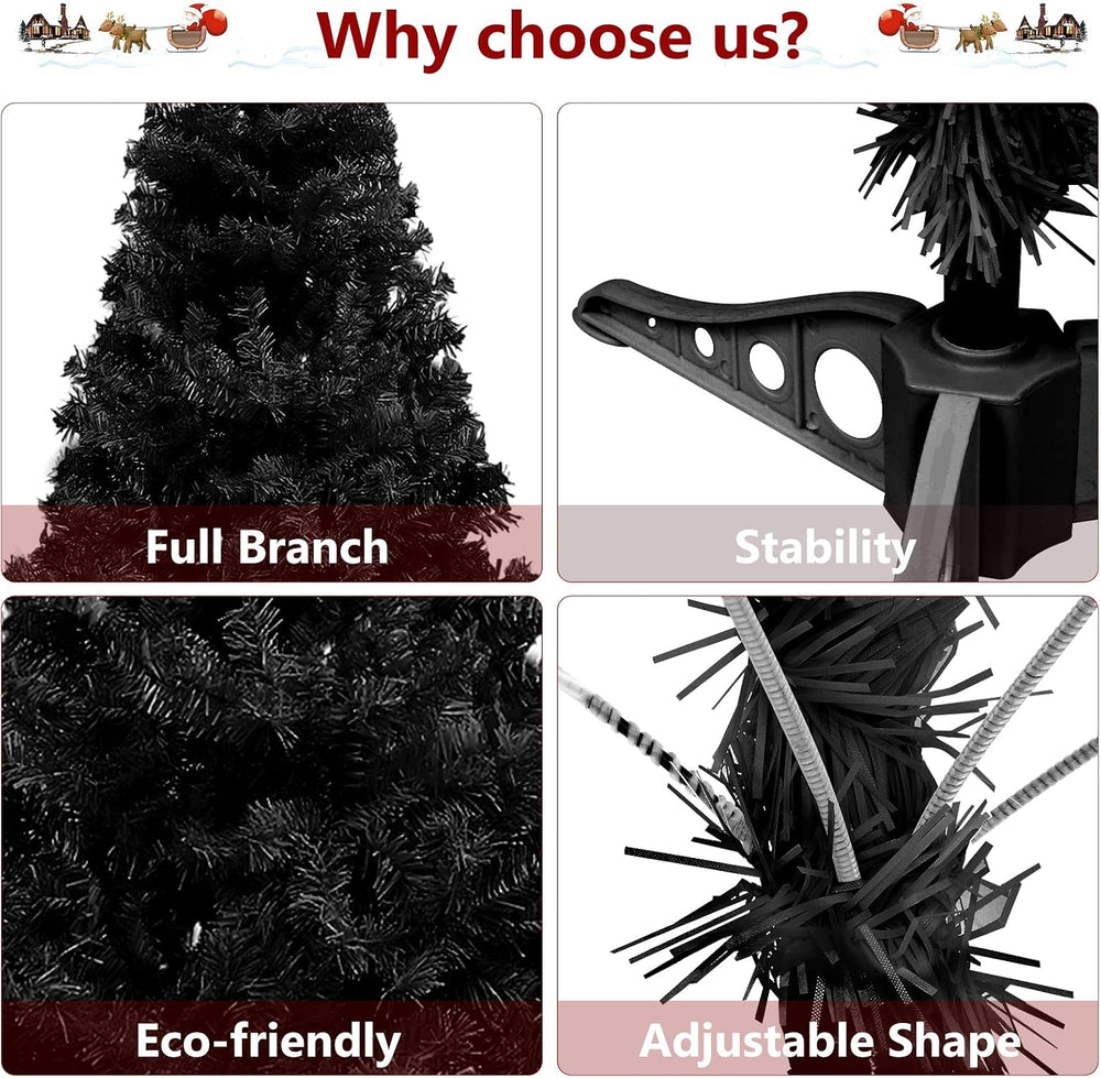 5ft Halloween Black Christmas Tree for Home, Office, Party Decoration, Artifi...