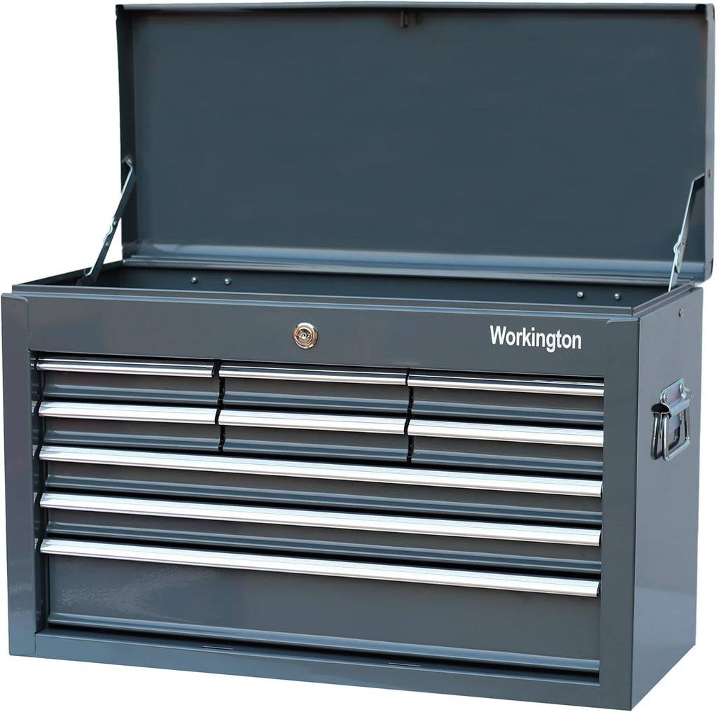 Workington Portable Metal Tool Chest with 9 Drawers, 24" 9-Drawer Tool Chest Cabinet with Ball Bearing Drawer Slides, Steel Tool Storage Box Organizer 4006 Gray
