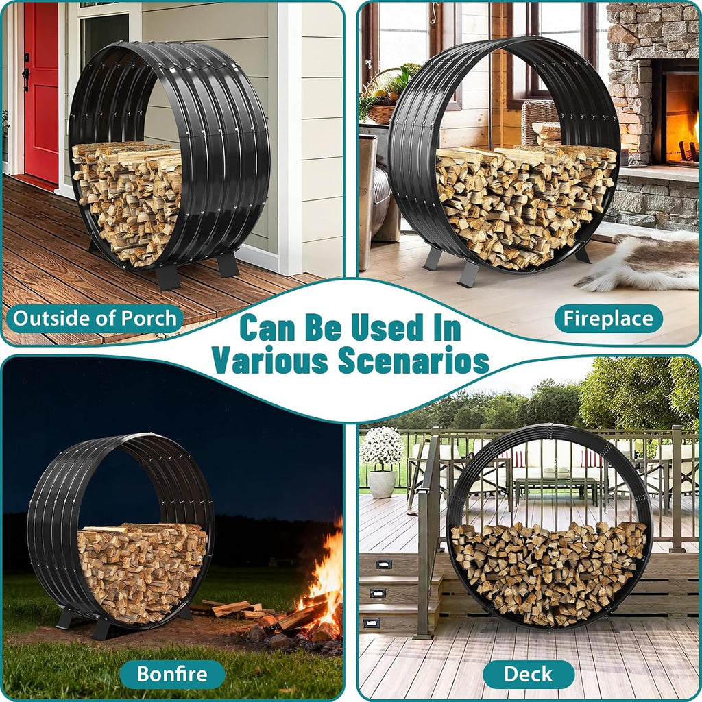 3.3 ft diameter round firewood rack with 4, package contents