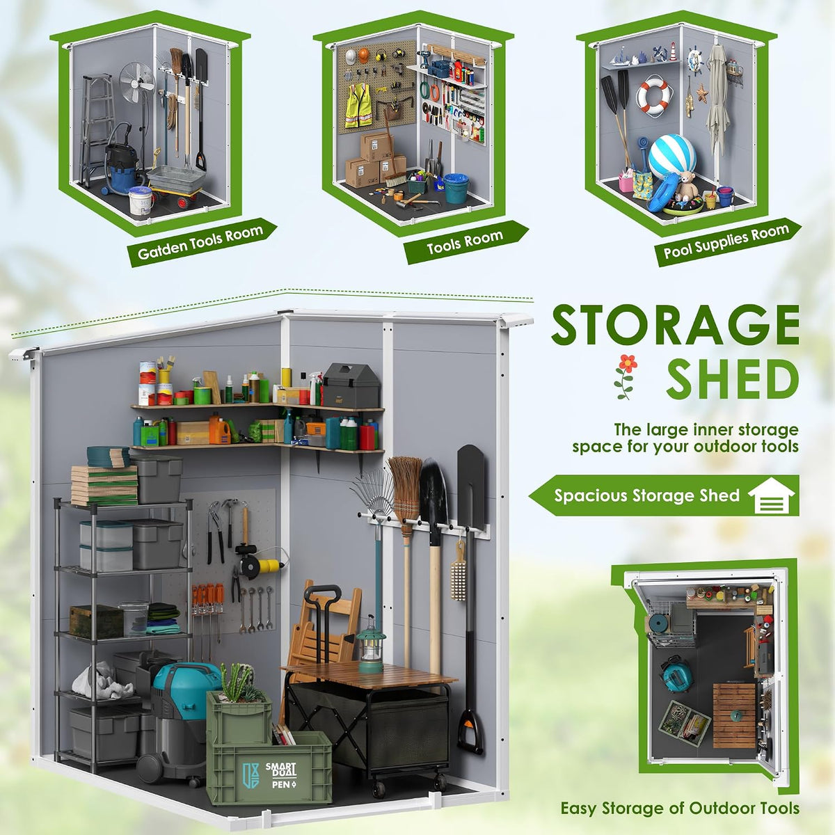 jummico outdoor storage shed, 5 x 4 ft, side view