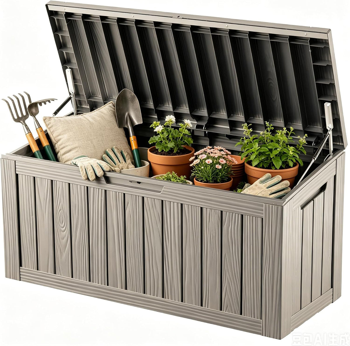 Outdoor Storage Box Resin Deck Box Waterproof Gray Brown 98 Gallon