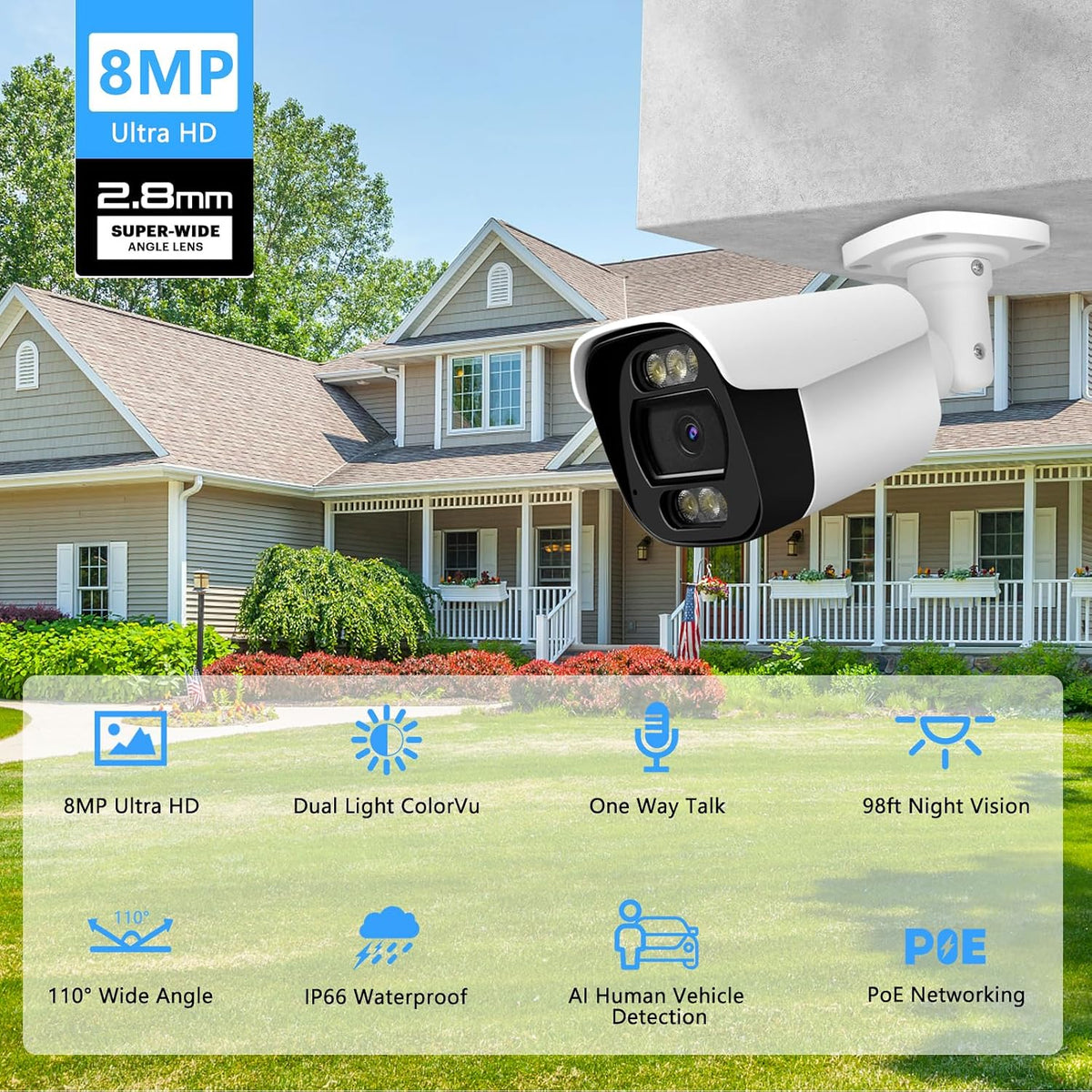 4k 8mp bullet ip security camera with mic shown in use