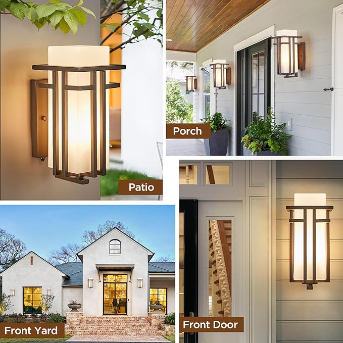 EERU Oil Rubbed Bronze Porch Light Dusk to Dawn Outdoor Sconce Matte Brown Wall