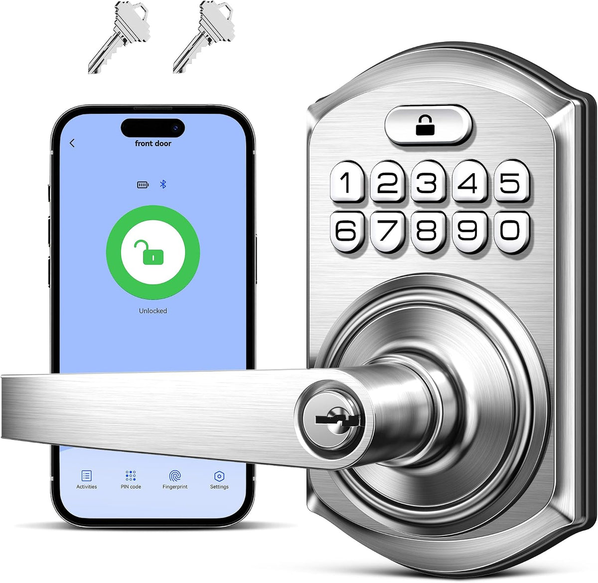 TEEHO TE019 Smart Keypad Door Lock with Handle for Front Door, Satin Nickel