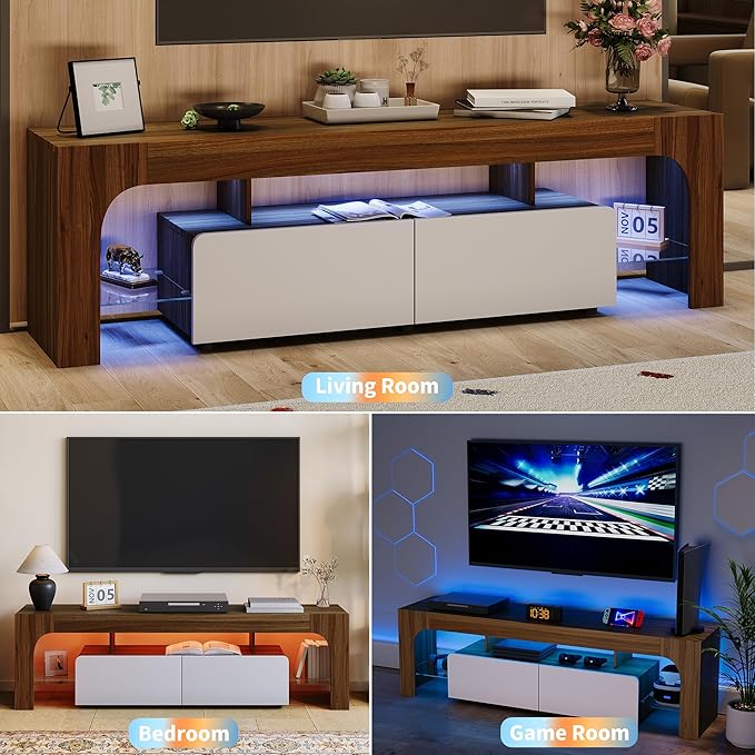 IDEALHOUSE LED TV Stand for 55 to 75 Inch TV, Walnut Entertainment Center