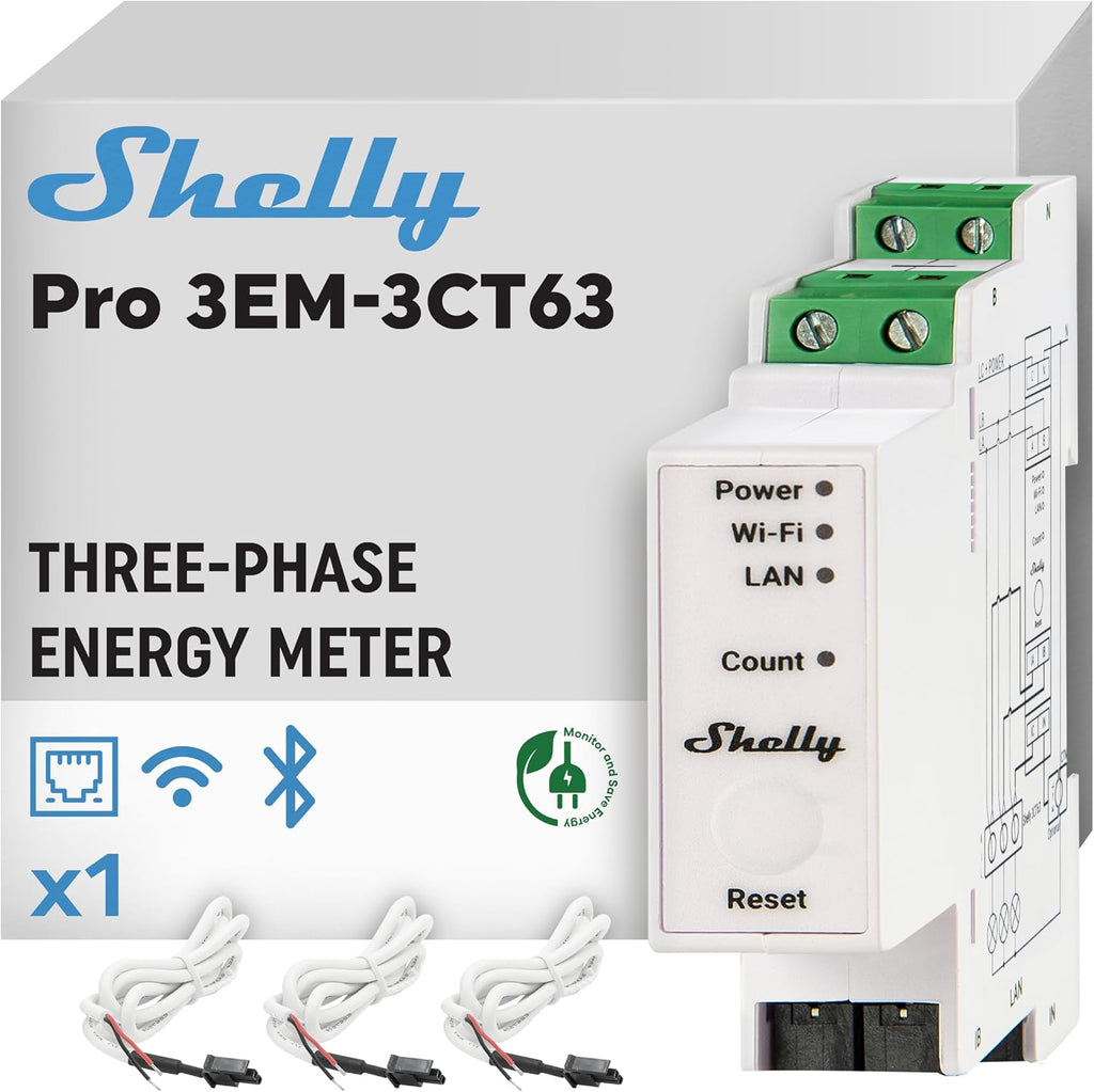 Shelly Pro 3EM 3CT 63 | Wi-Fi & LAN 3-Phase Professional Smart Energy Meter |