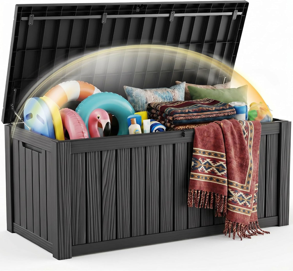 EFU Outdoor Storage Box 280 Gallon Deck Box, Waterproof Resin, Black