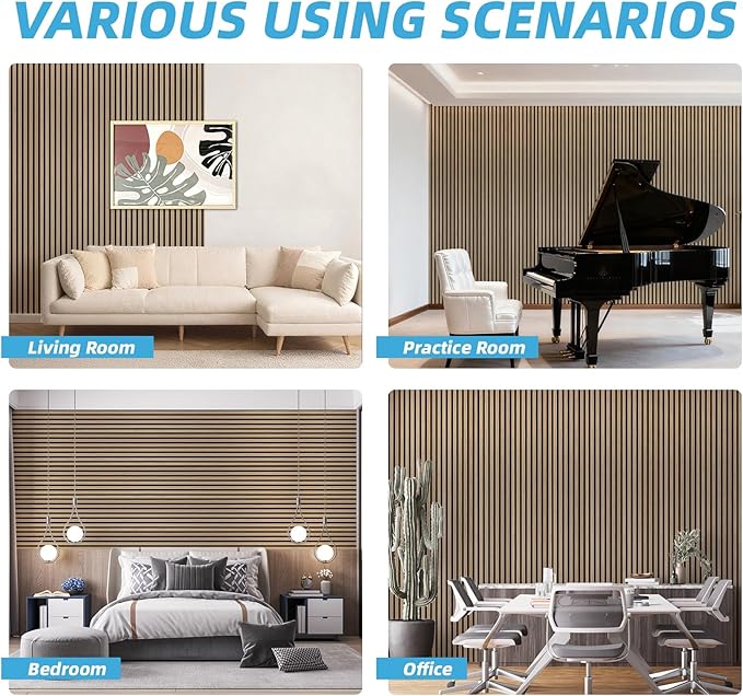 Art3d 4-Piece 94 x 12.6 Inch Acoustic Lightweight Slat Wall Panel