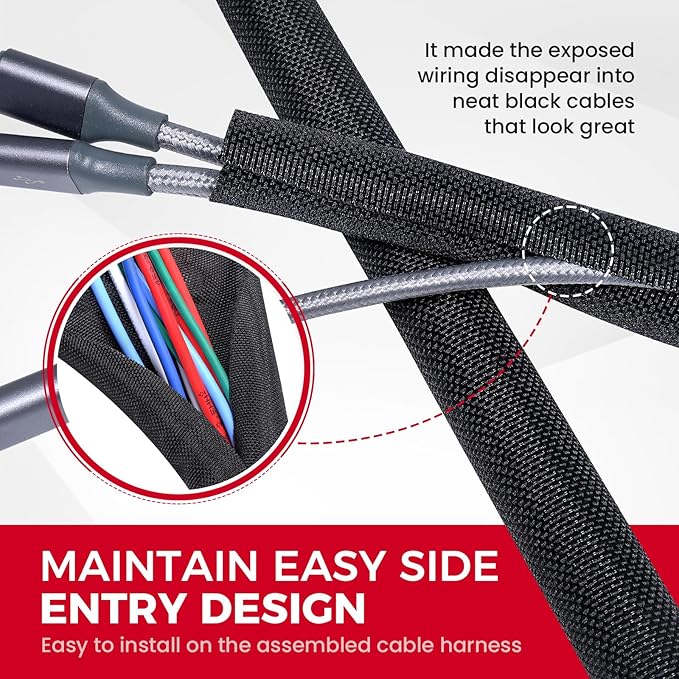 Sonoreboom Split Braided Sleeve Cable Management Wire Loom Cord Covers