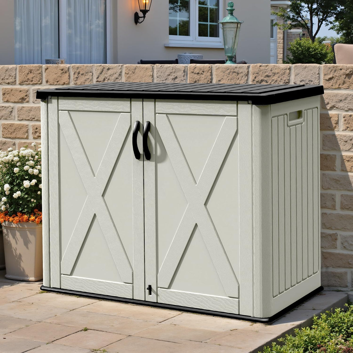 Patiowell Resin Outdoor Storage Cabinet, 26 Cu.ft Horizontal Storage Shed
