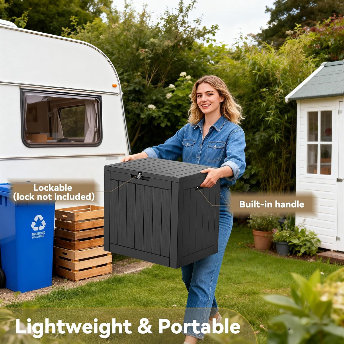 rojik 40 gallon waterproof outdoor deck storage box, close-up detail