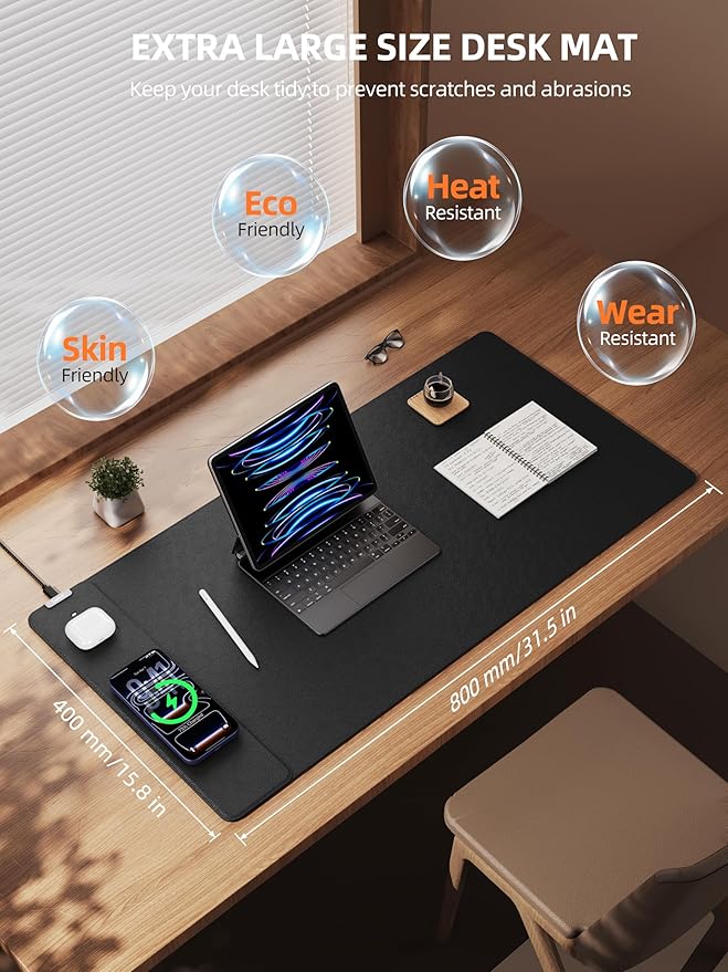TopMade Mouse Pad with 15W Wireless Charging, XXL Large Leather Desk Mat