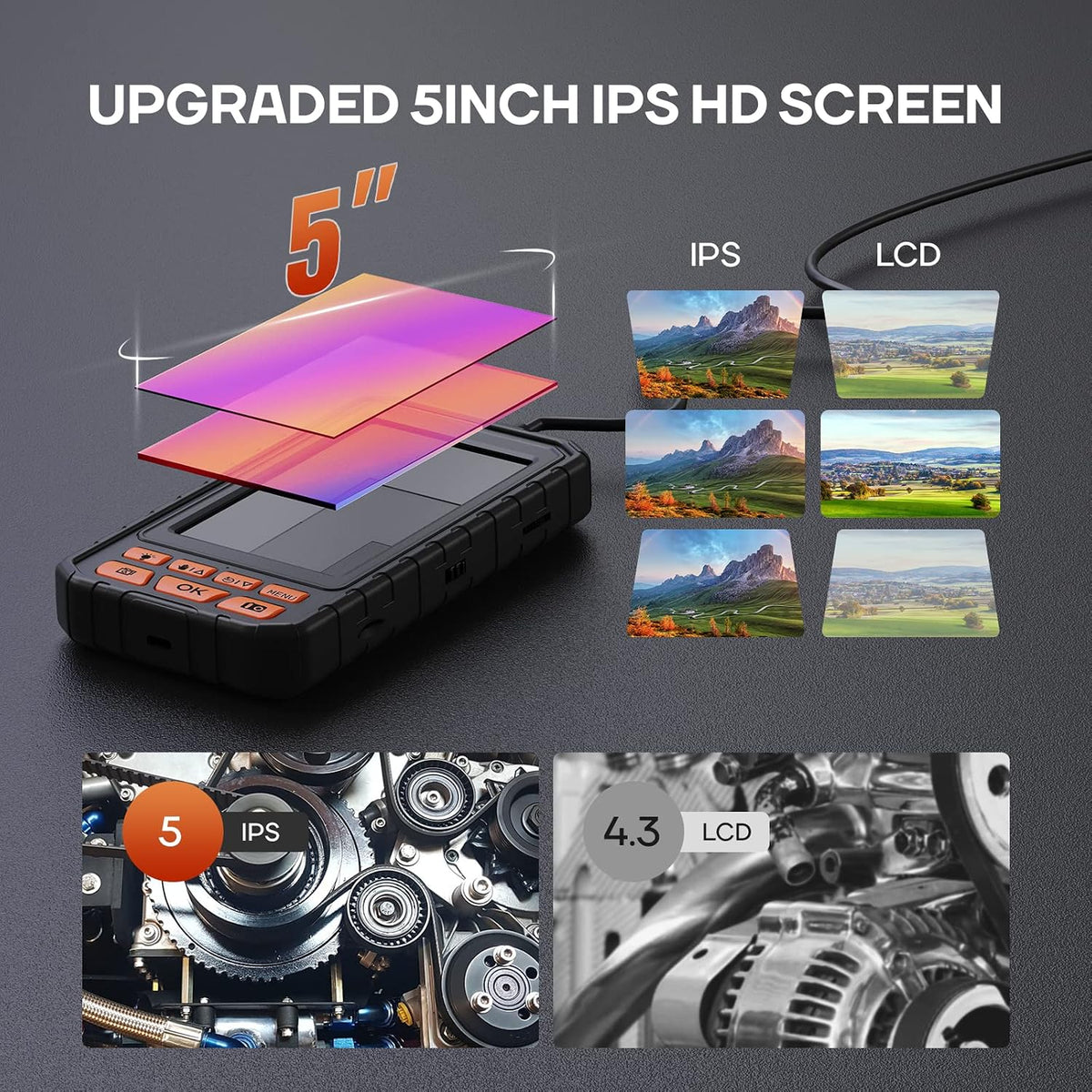 5inch borescope 5.5mm industrial endoscope camera with light shown in use