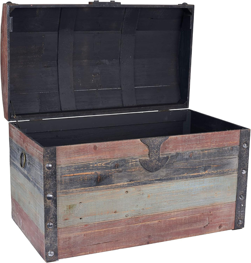 household essentials large wooden storage trunk, weathered wood, package contents