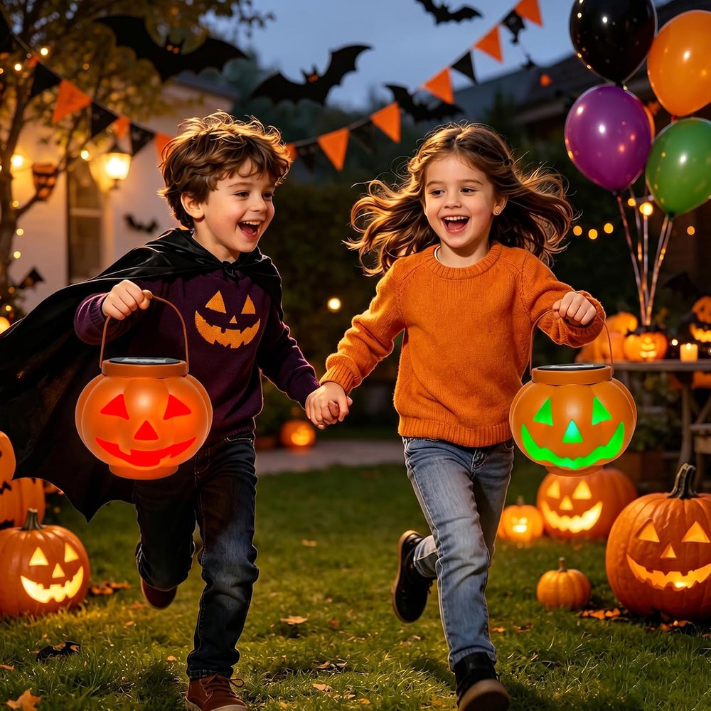 BRIGHTDECK Halloween Pumpkin Solar Lanterns 2 Pack, Jack O Lantern Pumpkin Li...