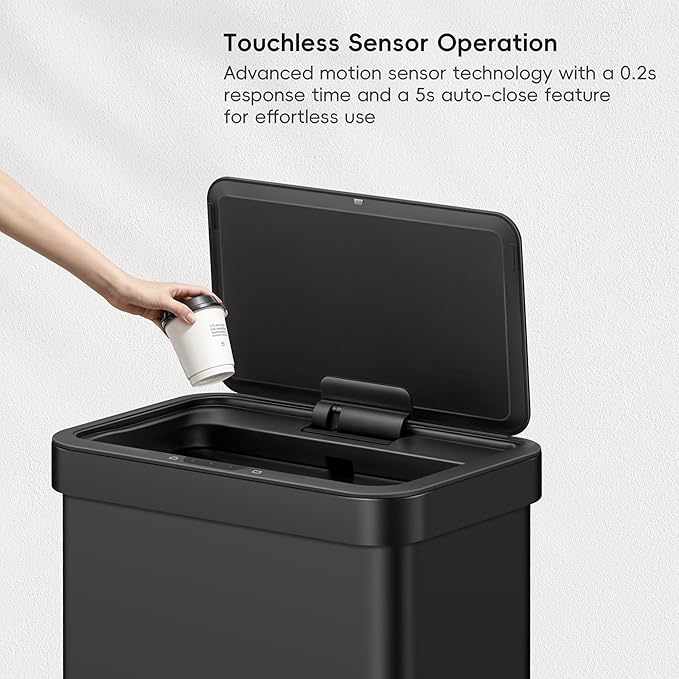 EKO Nova Sensor Trash Can, 21 Gallon/80 Liter Stainless Steel Rectangular