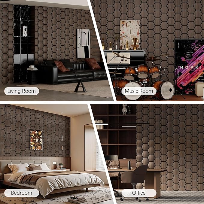 Hexagon Acoustic Wall Panels, Self-Adhesive Sound Absorbing Wall Panel by ARMURO (4 Pack)