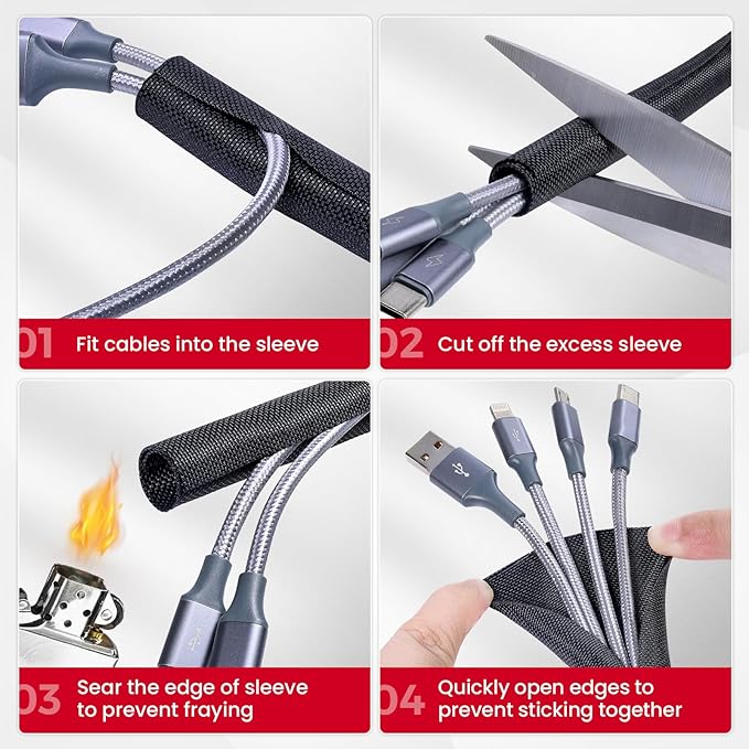 Sonoreboom Split Braided Sleeve Cable Management Wire Loom Cord Covers