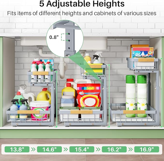Pull out Cabinet Organizer, 1 Pack Under Sink Organizer, Slide out Metal