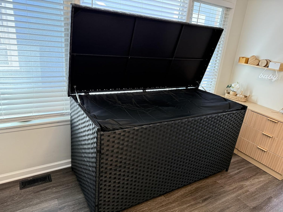DWVO 260 Gallon Deck Box, XXL All-Weather Wicker Outdoor Storage Box