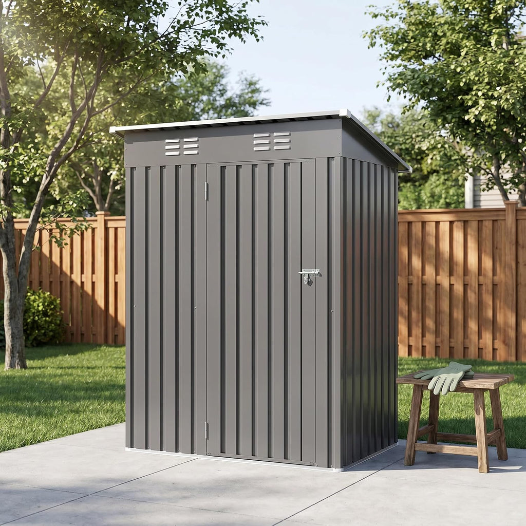 5x3 ft outdoor storage shed, metal tool shed on a desk or shelf