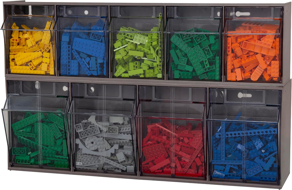 akro-mils tiltview plastic storage cabinet with 4 tilt on a desk or shelf