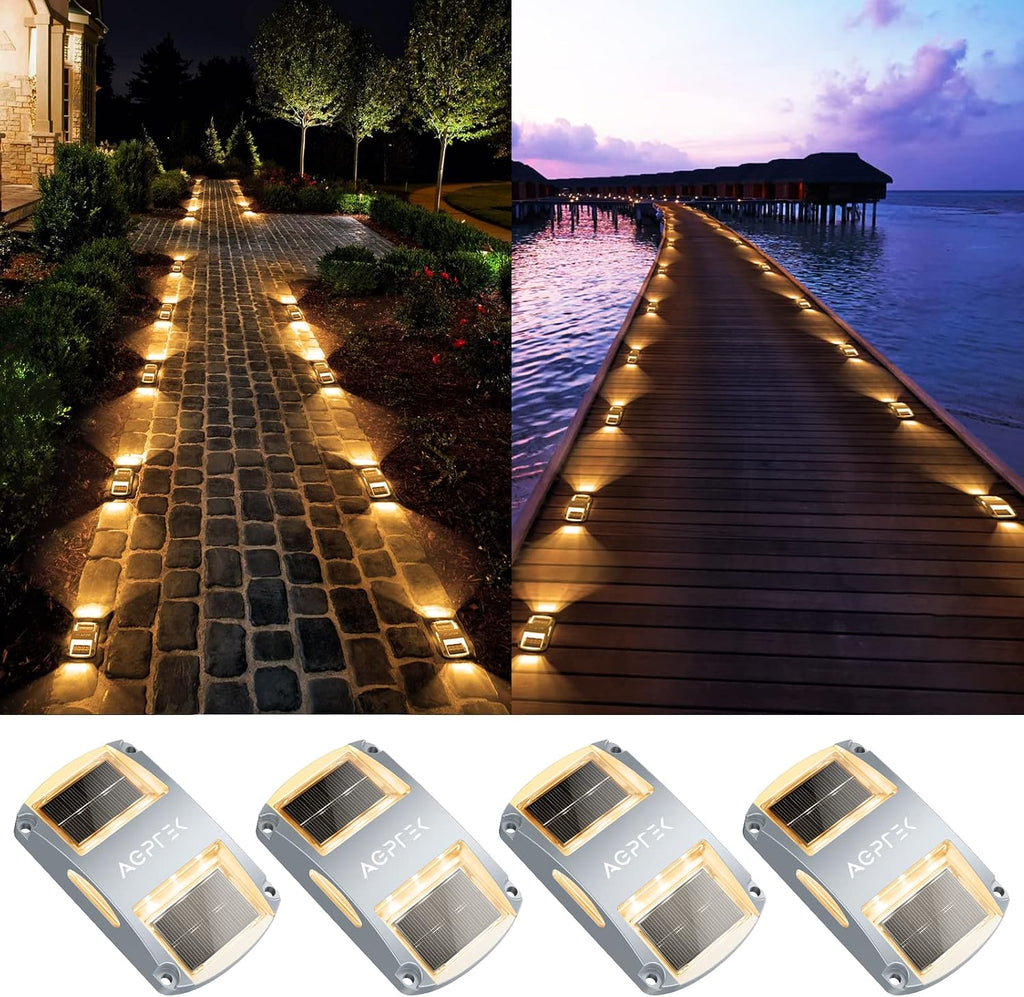 AGPTEK Solar Driveway Lights 4 Pack, Outdoor Deck Dock Marine Waterproof