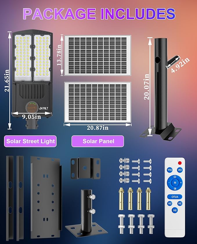 JAYNLT Y-9000W Solar Street Lights Outdoor, 6500K 700000LM High Power Parking