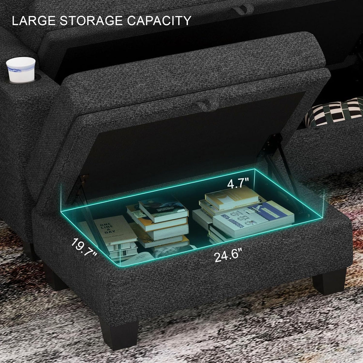 belffin 28.7" storage ottoman bench for footrest entryway, close-up detail