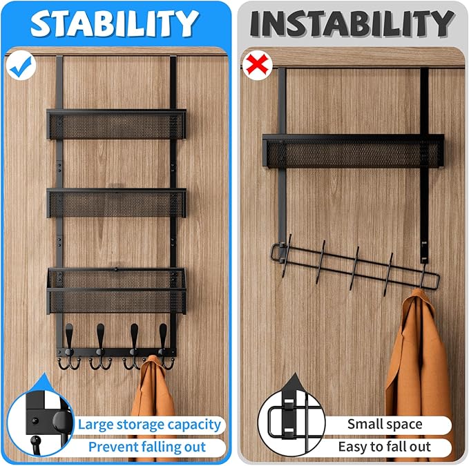 Kaiferty Over The Door Hooks Organizer, Coat Rack Over The Door Storage Hanger