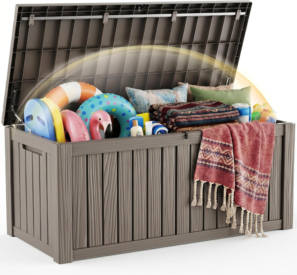 EFU Outdoor Storage Box 280 Gallon Deck Box, Waterproof Resin, Grey
