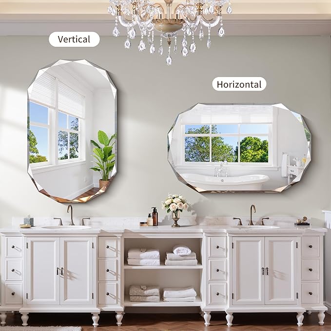 GLASHOM Beveled Edge Frameless Bathroom Mirror, Oval Wall Mirror