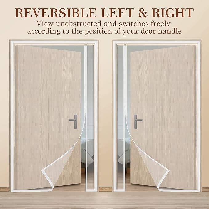 Yotache White Reversible Left Right Side Opening Magnetic Screen Door Fits Door