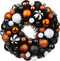 Halloween Ball Wreath 13" Xmas Wreaths Ornaments Glitter Thicken Shatterproof Garland Decoration for Door Wall Mantel Holiday Christmas Party Decor, White & Black & Orange