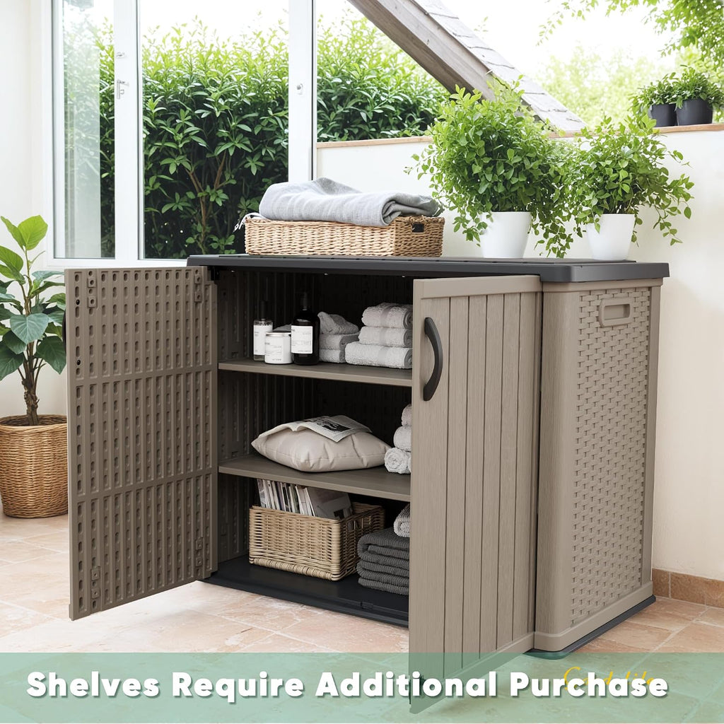 devoko shelf of resin outdoor storage cabinet, 26, front angle view