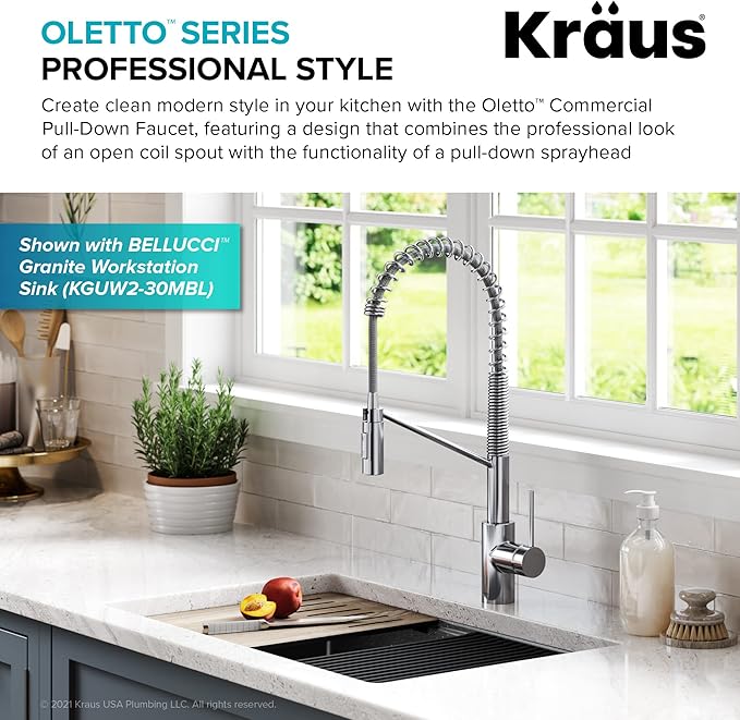 KRAUS Oletto Commercial Style Single Handle Pull Down Kitchen Faucet