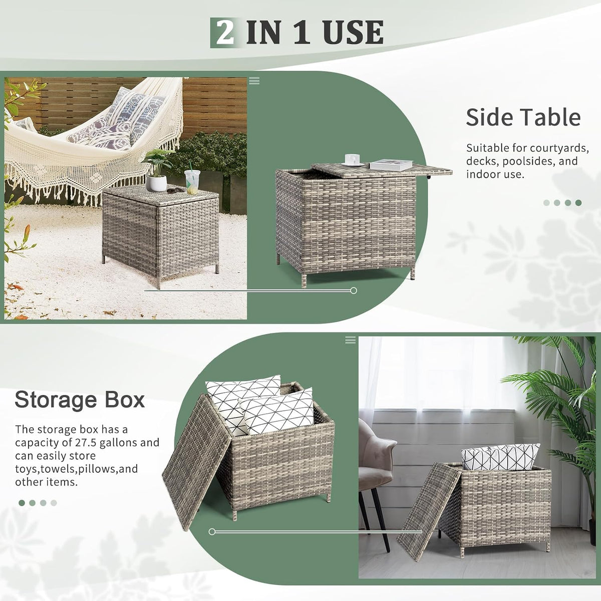 vingli 27 gallon outdoor deck box, wicker outdoor, close-up detail