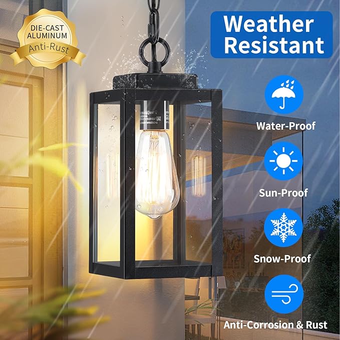 MYHXQ 11'' Outdoor Pendant Light, Modern Outside Chandelier Outdoor Hanging