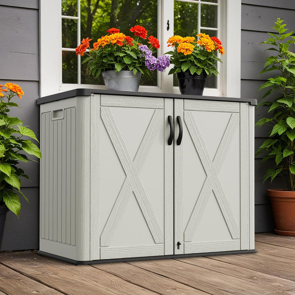 Greesum 26 Cuft Outdoor Storage Box with Lockable Doors, Beige