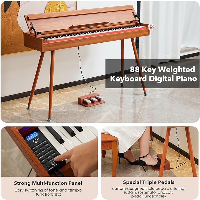 KUMENG Digital Piano 88 Key Weighted Keyboard, Full-Size Desk Progressive